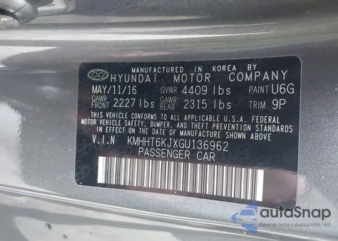 2016 Hyundai Genesis 3.8 Base из США, поврежденный, VIN KMHHT6KJXGU136962